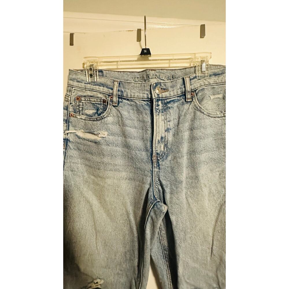 AMERICAN EAGLE Skylight Blue Strigid Ripped Knee  High-Waisted Stovepipe Jeans - Picture 6 of 16